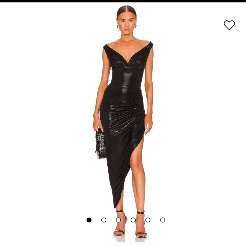 Norma Kamali Tara Side Drape Dress Size Large NWT Black Lame